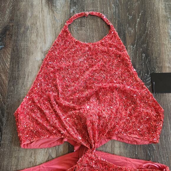 Retrofete Katerina Sequin Dress in Calypso Coral Maxi Size XL NWT Halter - Picture 4 of 13